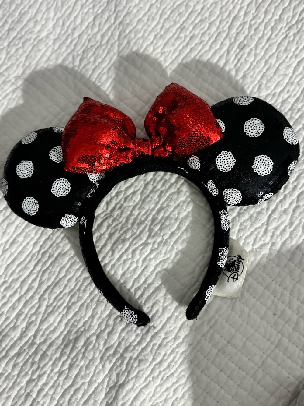 Disney Sequin Minnie Ears Headband in Black, White & Red